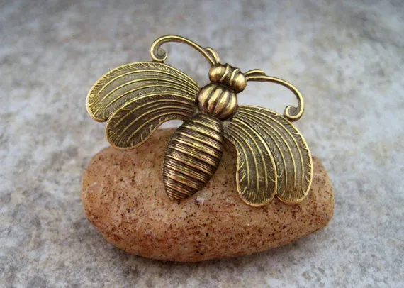 Handmade Oxidized Brass Bee Brooch