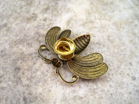 Handmade Oxidized Brass Bee Brooch