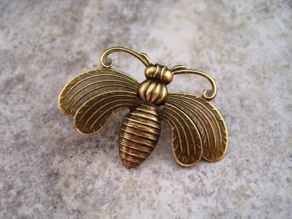 Handmade Oxidized Brass Bee Brooch