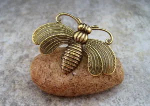 Handmade Oxidized Brass Bee Brooch