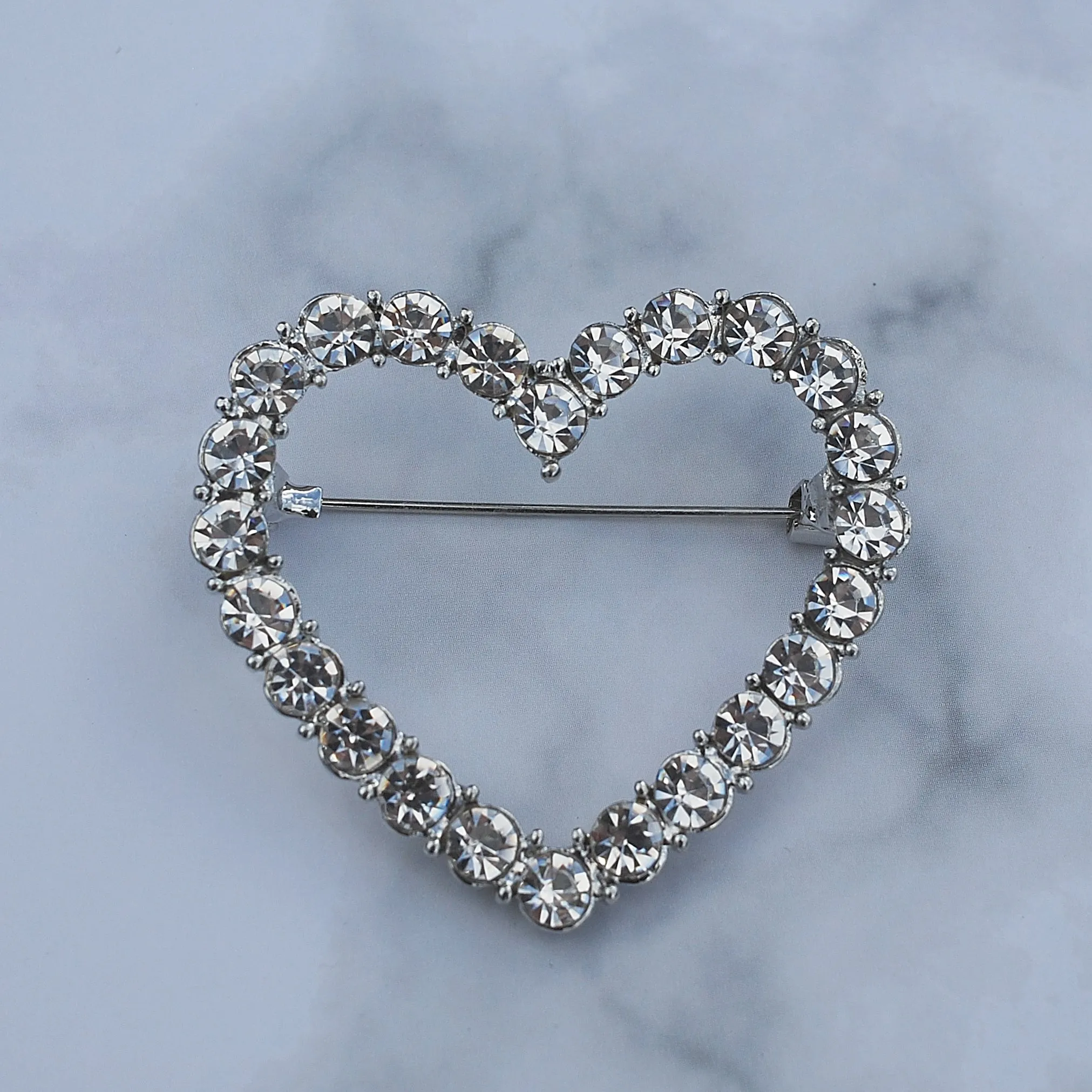 Heart Brooch with Crystal Diamante Heart