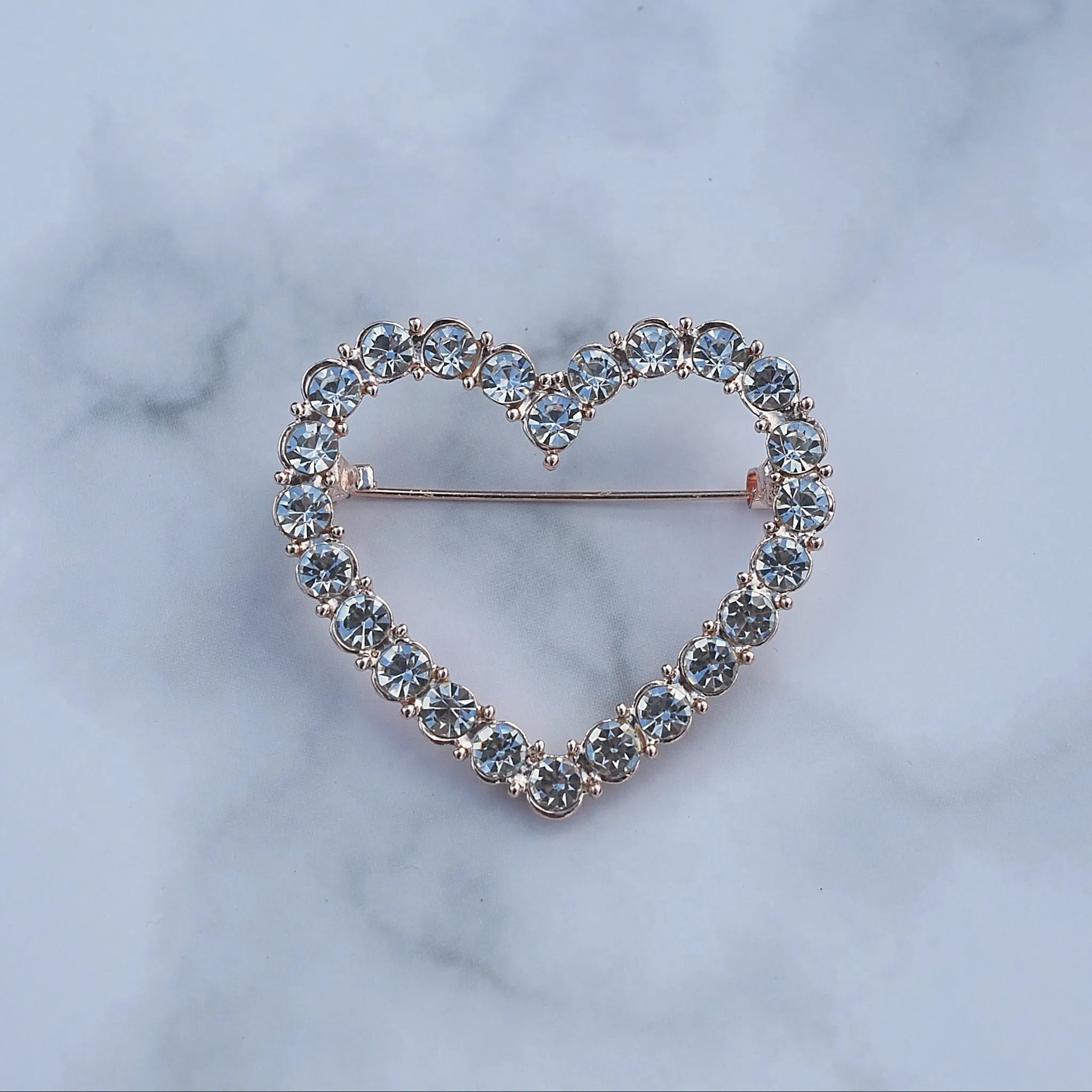 Heart Brooch with Crystal Diamante Heart