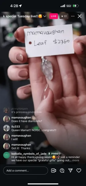 IG Live "18k Natural High Icy Jadeite Jade Leaf Necklace w/ natural diamonds" (Live Pick) (11/26/24)