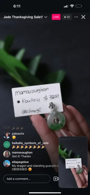 IG Live "18k Natural Icy Vibrant Deep Green Flower Jadeite Jade Kou Kou Necklace w/ Natural Diamonds" (Live Pick) (11/27/24)