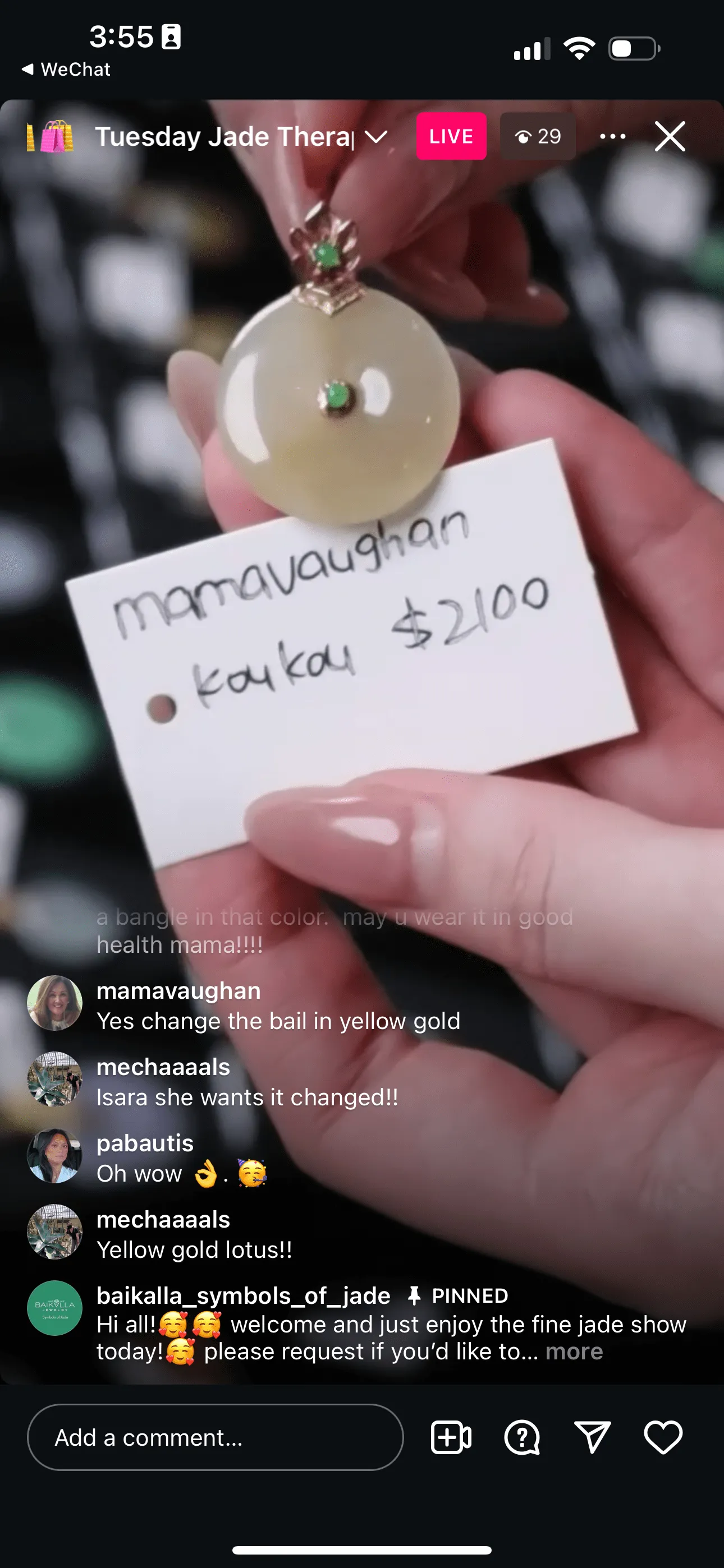 IG Live "18ky Gold (swap color to yellow) Natural Icy Honey Yellow Burmese Jadeite Jade Kou Kou Necklace" (Live Pick) (11/19/24)