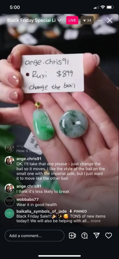 IG Live "18ky Natural Rich Green Jadeite Jade RuYi Necklace (Change Bail)l" (Live Pick) (11/29/24)