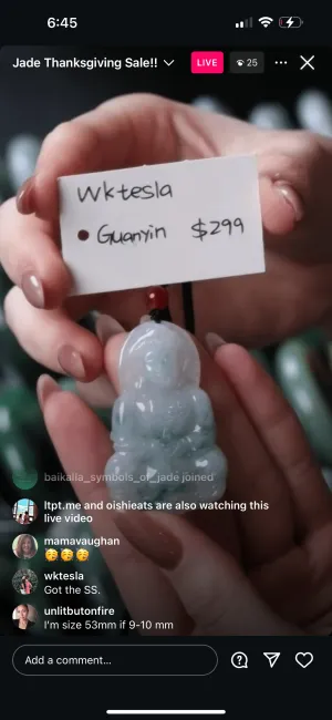 IG Live "Natural Icy Blue-Green Flower Jadeite Jade Guan Yin Necklace" (Live Pick) (11/27/24)