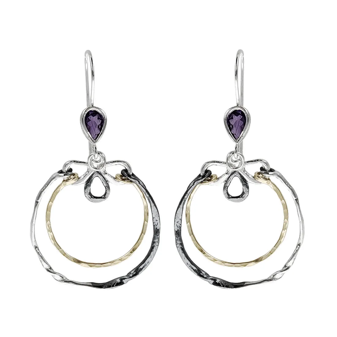 Israeli Dganit Hen Amethyst Gold Silver Open Swing Hoop Earring