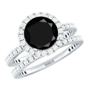 Lab Grown Black Diamond and Moissanite Halo Wedding Ring Set