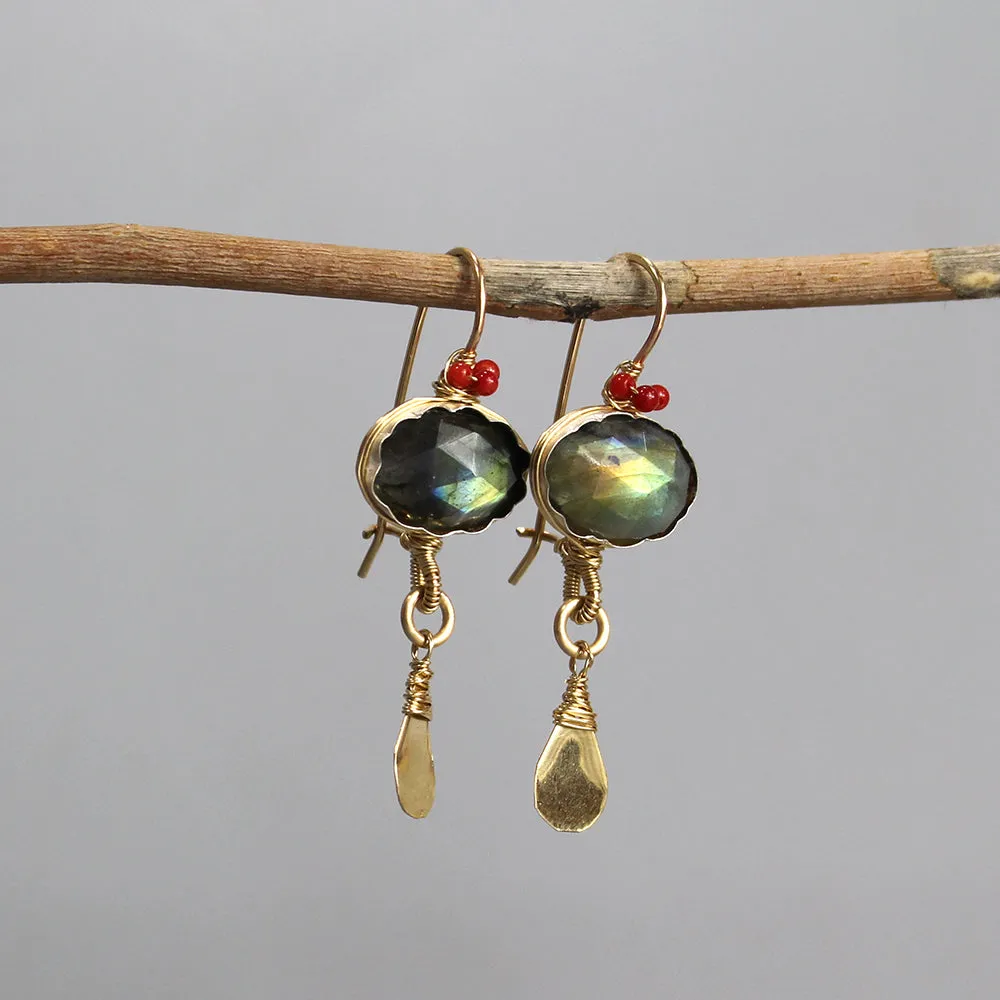 Labradorite Coral Crown Earrings