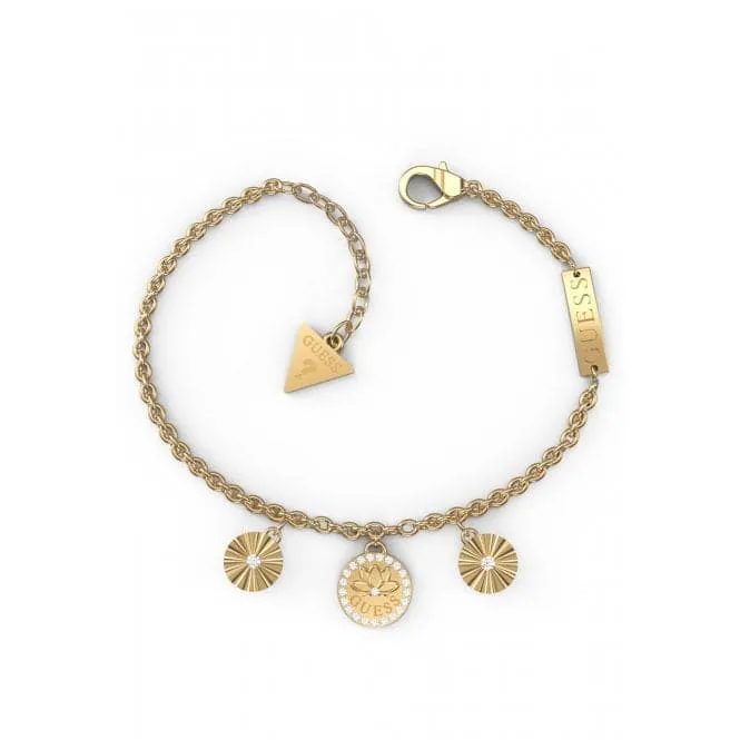 Ladies Gold Plated Lotus Flower Multi Charm Bracelet UBB01347YGL