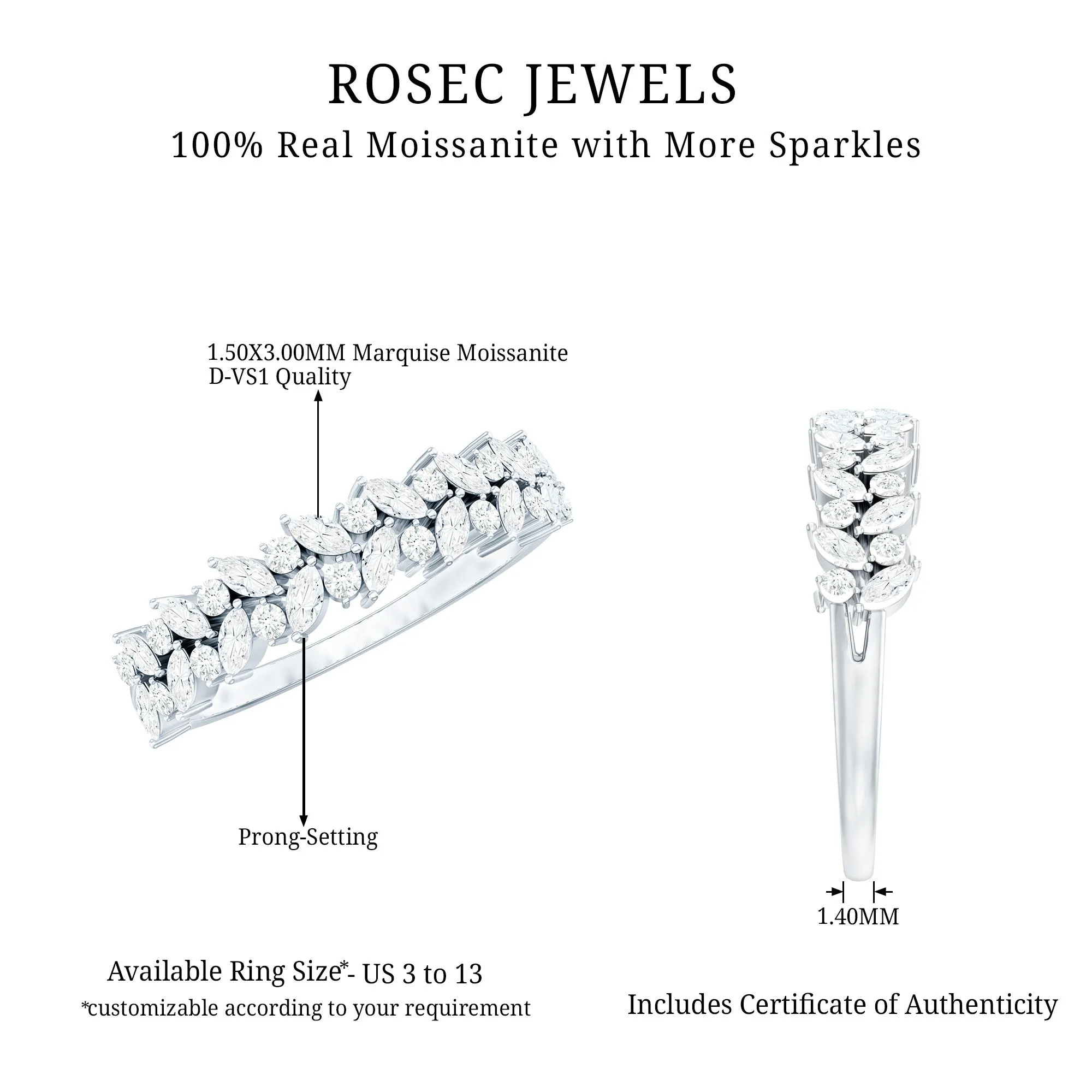 Marquise and Round Moissanite Half Eternity Ring