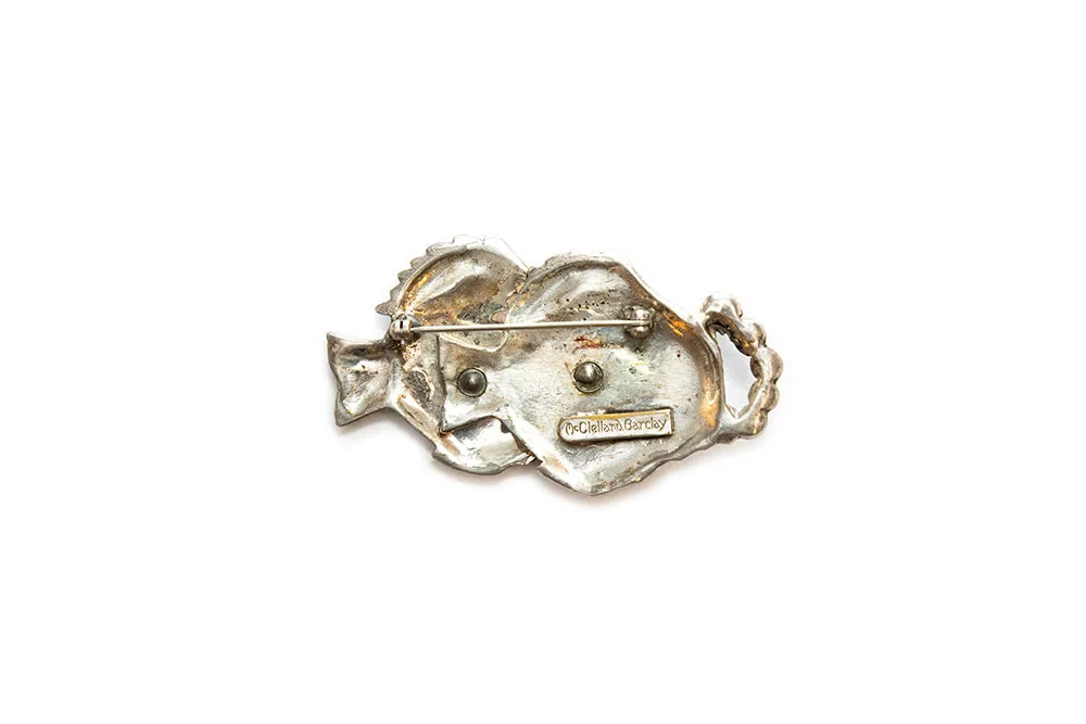 McCLELLAND BARCLAY Art Deco Silvertone Metal Double Fish Brooch