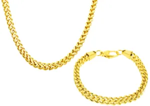 Mens 8mm Gold Plated Stainless Steel Franco Link Chain Set