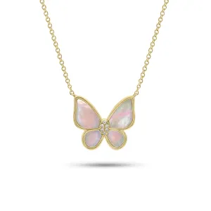 Mother of Pearl & Diamond Butterfly Pendant Necklace