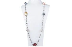 Multi-Color Freshwater Baroque Pearl Long Chain Necklace