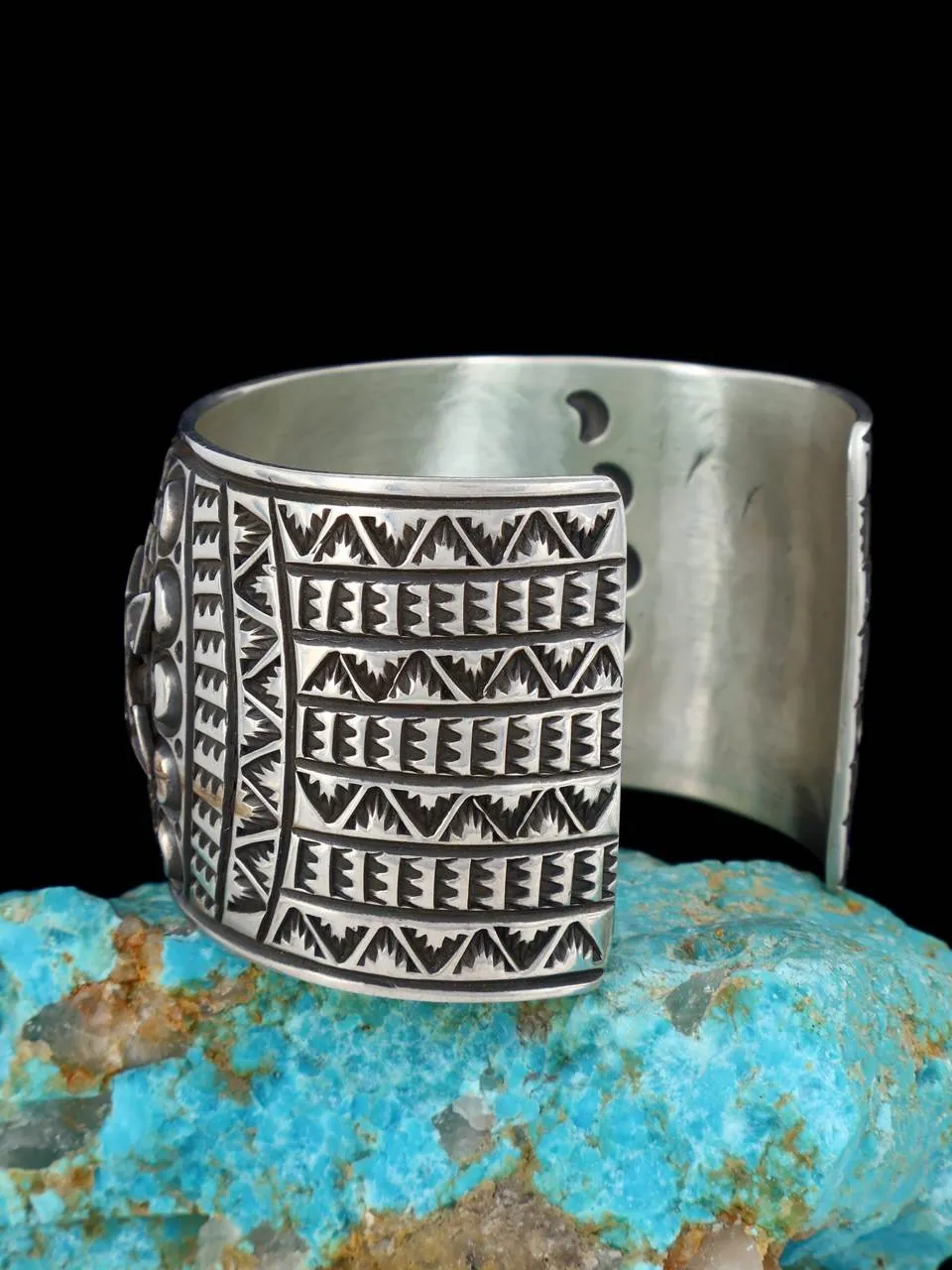 Native American Kingman Turquoise Sterling Silver Thunderbird Cuff Bracelet