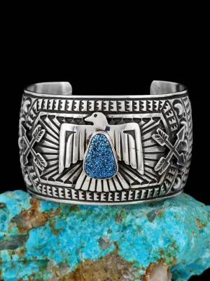 Native American Kingman Turquoise Sterling Silver Thunderbird Cuff Bracelet