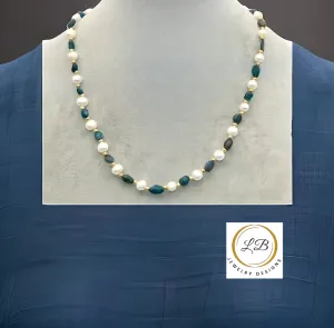 Natural Apatite and Pearl Gemstone Necklace 18''