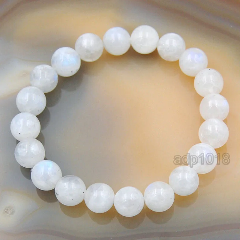 Natural Moonstone Gemstone Beads Stretch Bracelet Healing Reiki