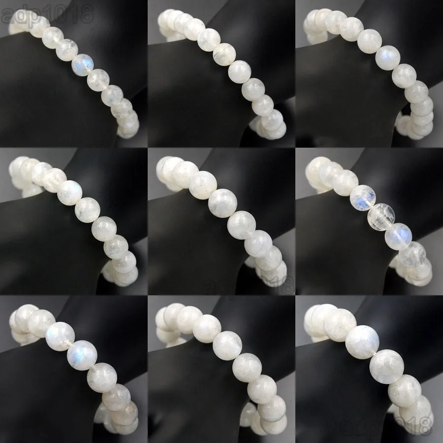 Natural Moonstone Gemstone Beads Stretch Bracelet Healing Reiki