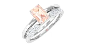 Natural Morganite Stackable Ring Set with Diamond