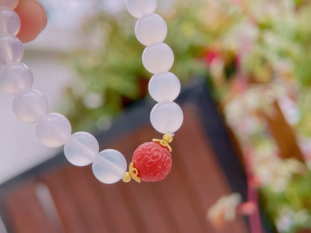 Natural White & Red Agate Bracelet Natural Crystal Bracelet | Natural Stone Bead Bracelet | Stretchy Bracelet | Healing Crystal Bracelet