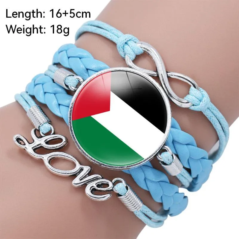 Palestinian flag keffiyeh pattern time gemstone love & ∞ style multi-layered bracelet (MAC080)