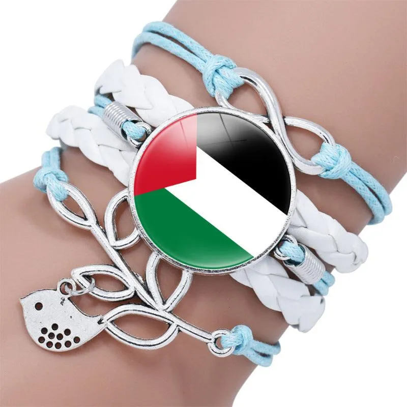 Palestinian flag keffiyeh pattern time gemstone love & ∞ style multi-layered bracelet (MAC080)