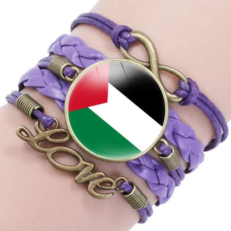 Palestinian flag keffiyeh pattern time gemstone love & ∞ style multi-layered bracelet (MAC080)