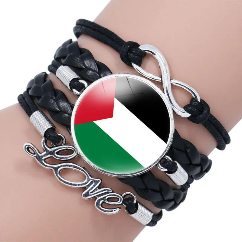 Palestinian flag keffiyeh pattern time gemstone love & ∞ style multi-layered bracelet (MAC080)