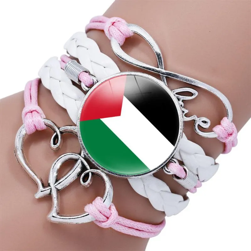 Palestinian flag keffiyeh pattern time gemstone love & ∞ style multi-layered bracelet (MAC080)