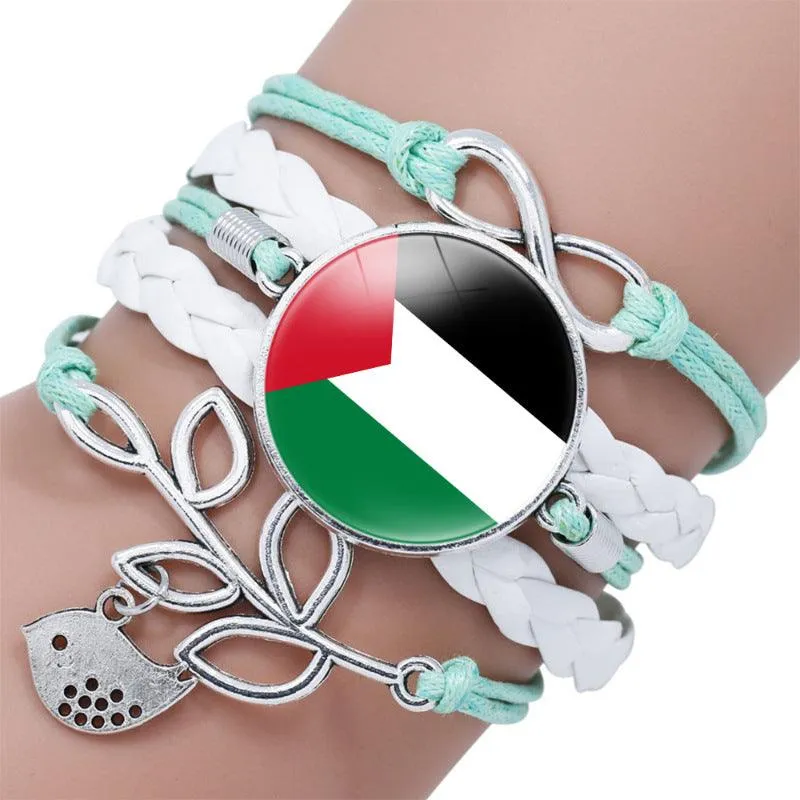 Palestinian flag keffiyeh pattern time gemstone love & ∞ style multi-layered bracelet (MAC080)