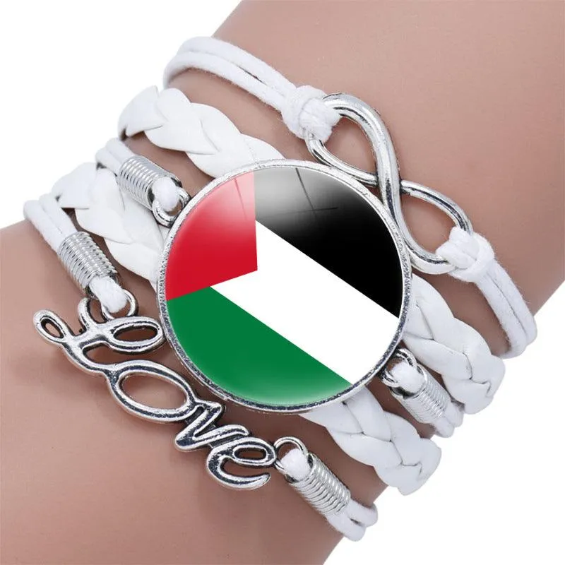 Palestinian flag keffiyeh pattern time gemstone love & ∞ style multi-layered bracelet (MAC080)