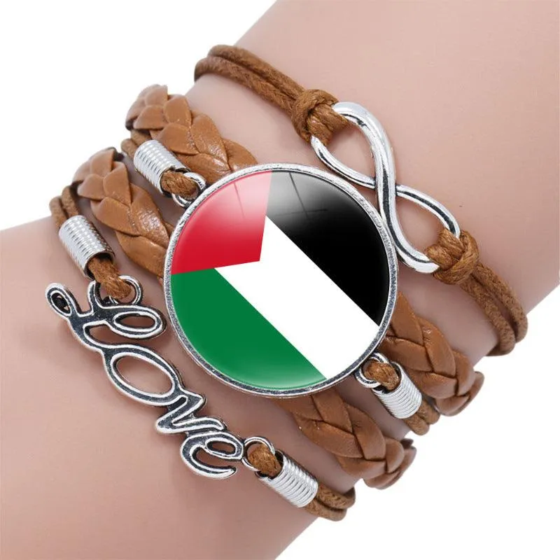 Palestinian flag keffiyeh pattern time gemstone love & ∞ style multi-layered bracelet (MAC080)