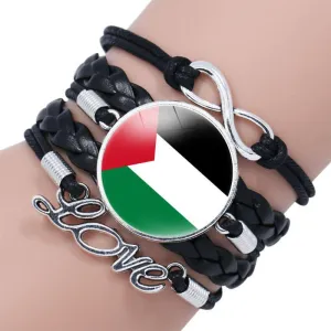 Palestinian flag keffiyeh pattern time gemstone love & ∞ style multi-layered bracelet (MAC080)