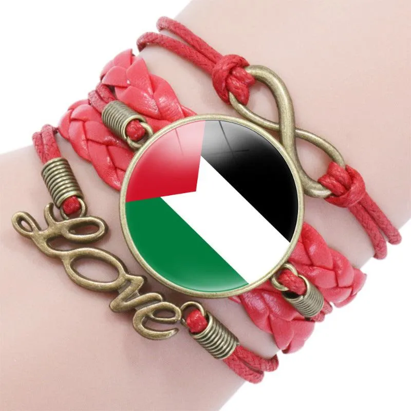 Palestinian flag keffiyeh pattern time gemstone love & ∞ style multi-layered bracelet (MAC080)