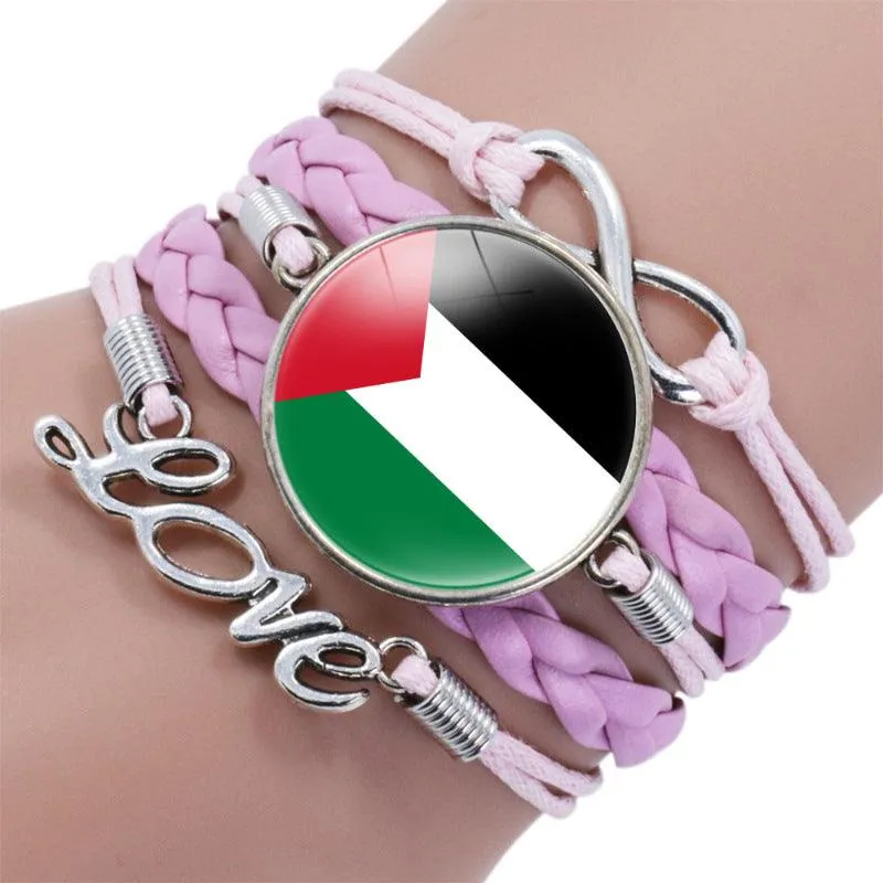 Palestinian flag keffiyeh pattern time gemstone love & ∞ style multi-layered bracelet (MAC080)