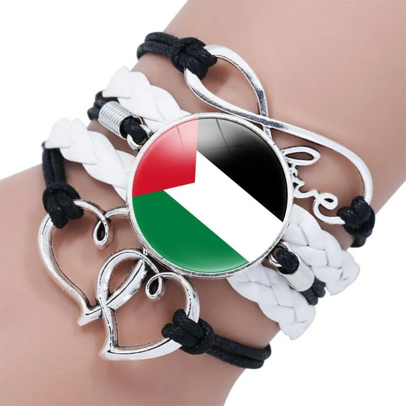 Palestinian flag keffiyeh pattern time gemstone love & ∞ style multi-layered bracelet (MAC080)