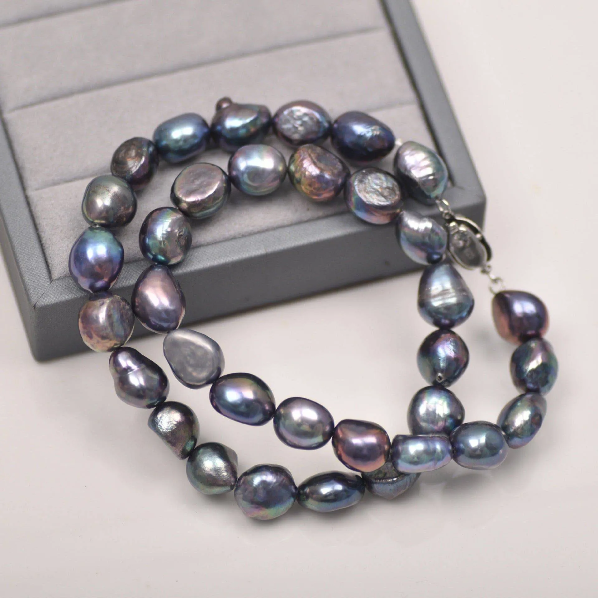 Peacock Color Baroque Freshwater Dyed Pearl Strand Necklace