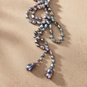 Peacock Pearl Lariat Necklace