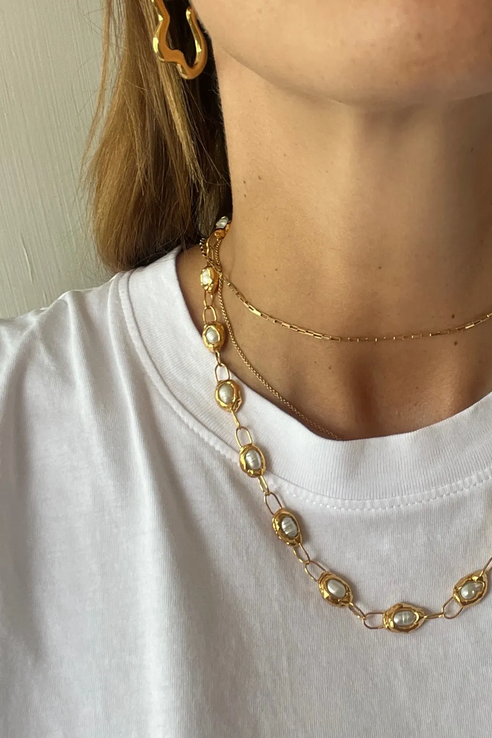 Pearl Chain Necklace in Gold