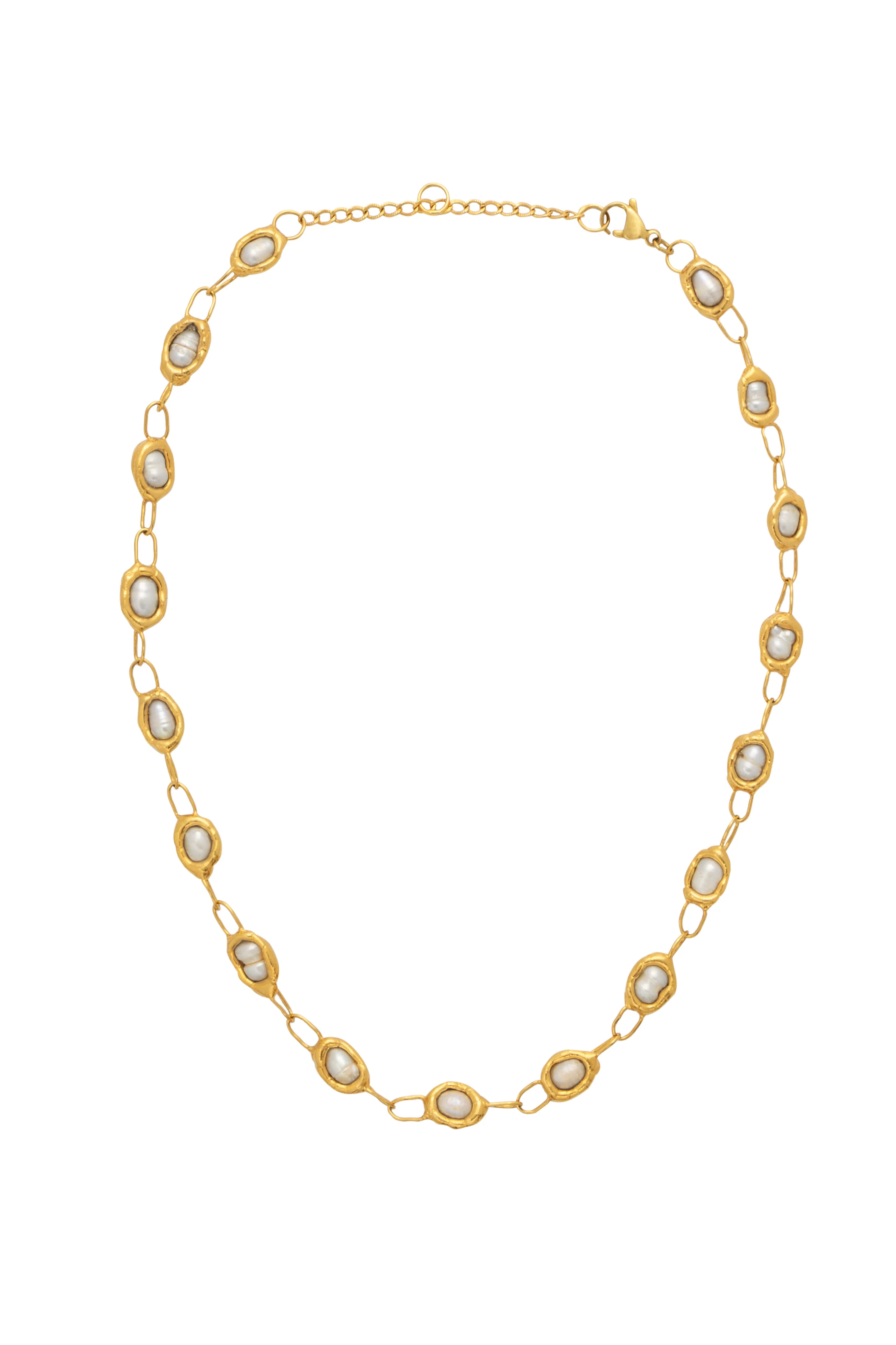 Pearl Chain Necklace in Gold