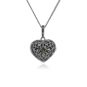 Peridot & Markasit Herzförmige Medaillon Halskette in Sterling Silber