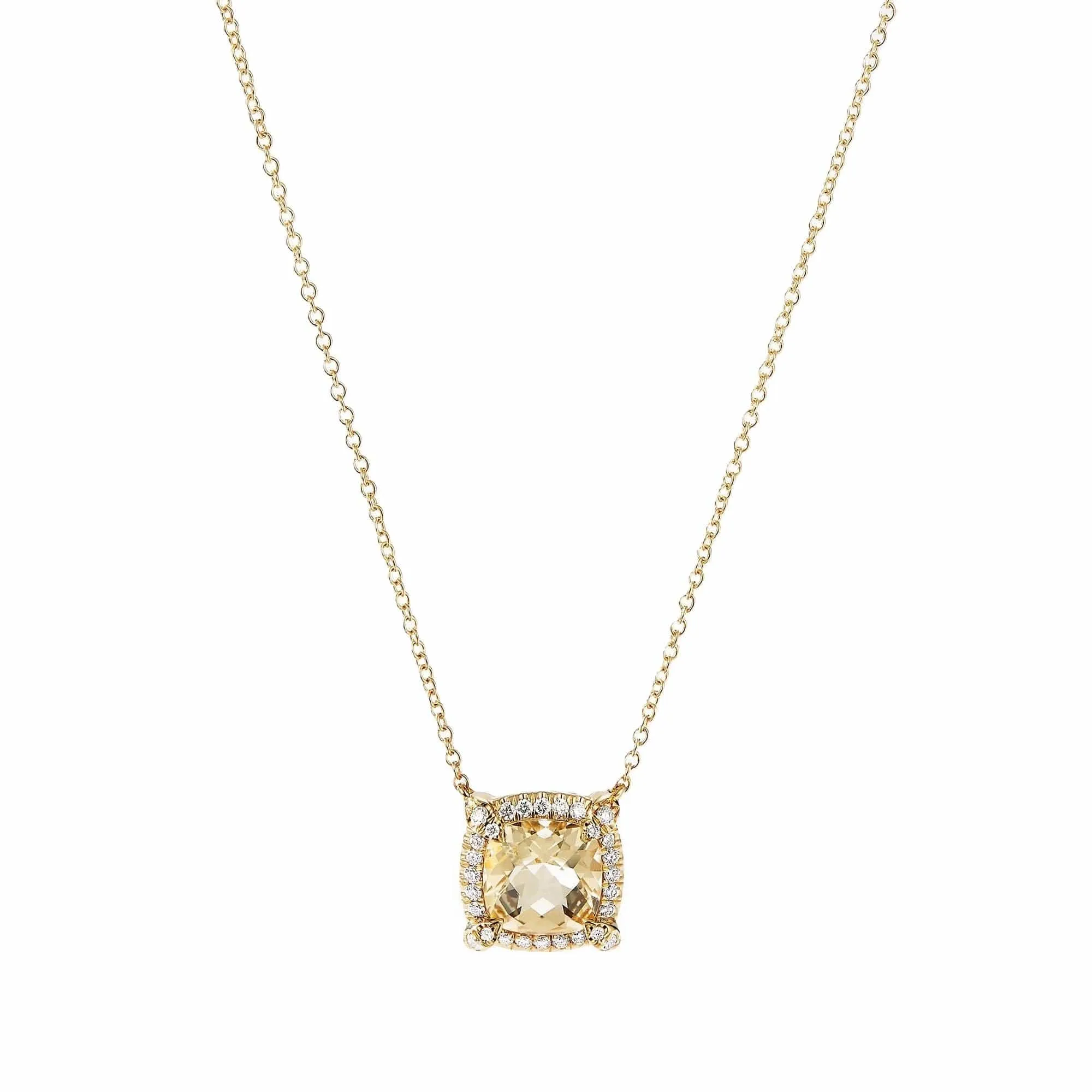 Petite Chatelaine® Pavé Bezel Pendant Necklace in 18K Yellow Gold with Champagne Citrine and Diamonds, 7mm