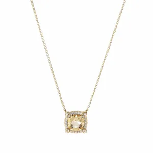 Petite Chatelaine® Pavé Bezel Pendant Necklace in 18K Yellow Gold with Champagne Citrine and Diamonds, 7mm