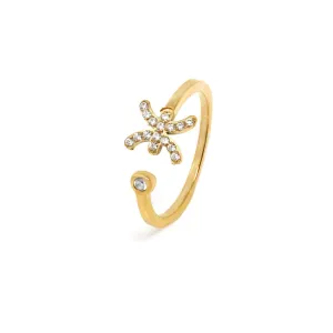 Pisces Ring with CZ Stones - Yellow Gold