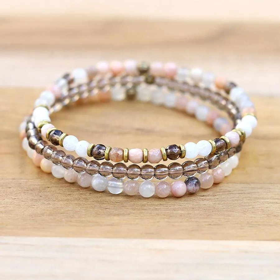 "Intuition" Moonstone & Smoky Stone Quartz Dainty Bracelet Set