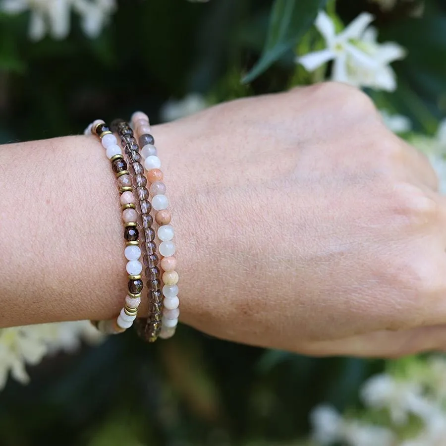 "Intuition" Moonstone & Smoky Stone Quartz Dainty Bracelet Set