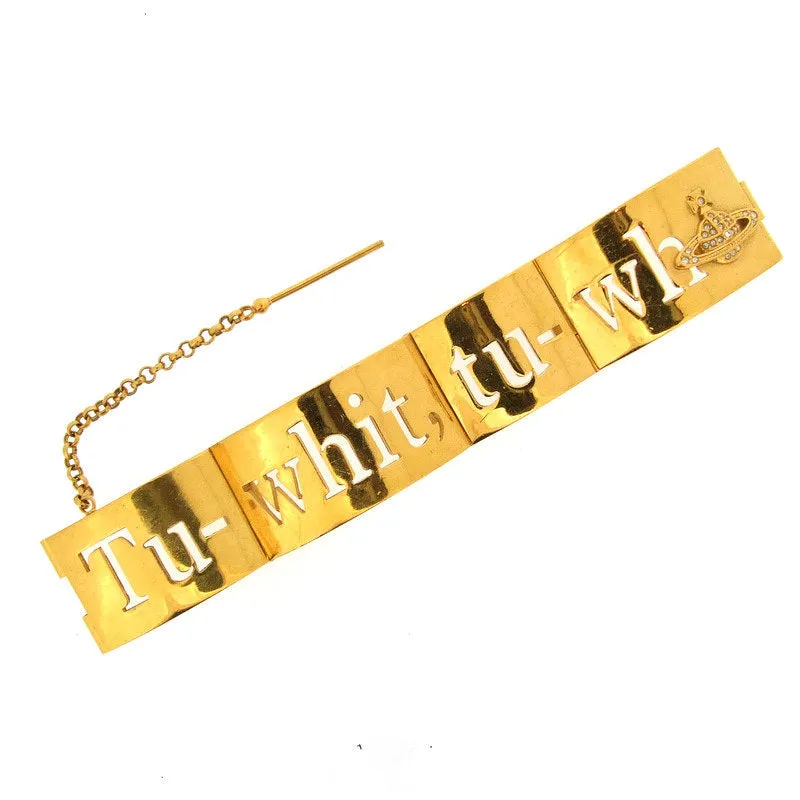 Rare Vivienne Westwood Vintage Gold Tu Whit Tu Who Bracelet